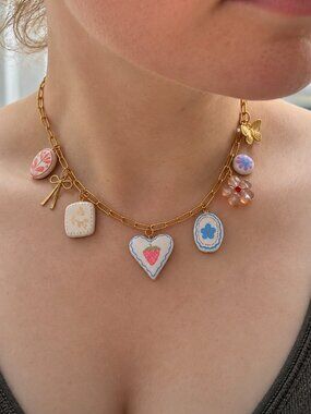 Handmade Whimsical Charm Necklace | Gold Paperclip Chain | Cottagecore Vintage